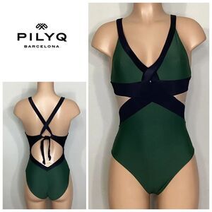 New. Pilyq green, black and nude color block swimsuit